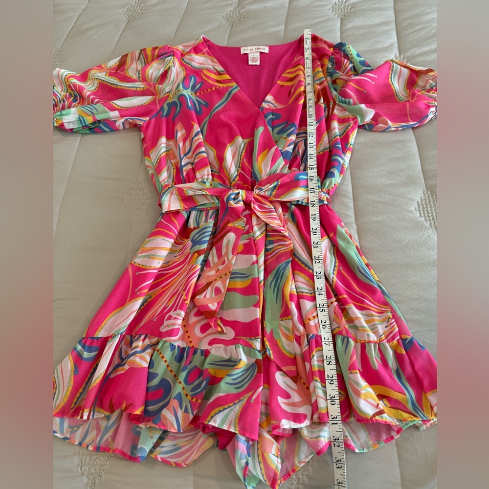 Flying Tomato Pink Multicolor Floral Print Wrap Romper - Picture 3 of 11
